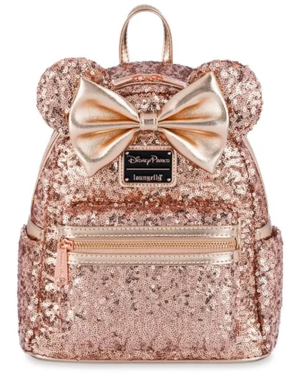 Loungefly Disney Parks Minnie Mouse Sequined Mini Backpack – Rose Gold